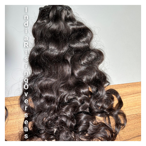 Extensiones de cabello de grado Remy de alta calidad, cabello humano indio de estilo ondulado natural, máquina de un solo donante, extremos completos gruesos de trama - Product Image 2