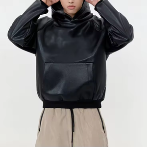 OEM Custom Logo Men <b>Leather</b> Hoodie <b>Jacket</b> <b>Women</b> Embroidered functional PU <b>Leather</b> Hoodie Sweatshirt - Product Image 4