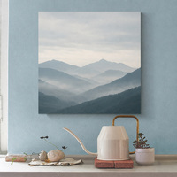 Peinture sur toile encadrée, paysage de montagne bleu brumeux, art mural, 12, 16, 20, 24 pouces, décoration intérieure, taille personnalisée