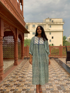 Vestido de Mujer de Algodón de Manga Larga con Estampado Estilo Jaipuri de Calidad de Exportación, Vestido Holgado Estampado 100% Algodón - Product Image 4