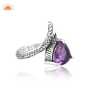 Anillo de Plata de Ley 925 de aspecto antiguo, anillo de piedras preciosas de amatista Natural, colección de joyas para mujer, regalo para ella - Product Image 4
