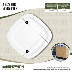 Assiette carrée en papier blanc jetable, recyclable et biodégradable, de qualité alimentaire, avec revêtement, pour usage commercial, style solide - Product Image 4