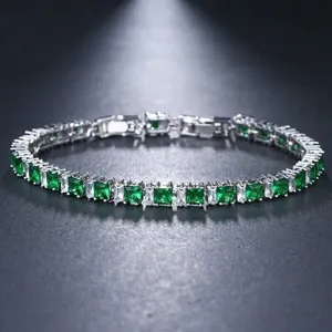 Bracelet tennis en argent 925 avec 5 diamants moissanite taille princesse, émeraude, bijoux de mariage et de fiançailles - Product Image 2