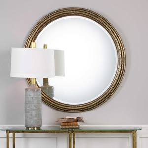Iron round wall <b>mirror</b> hammered surface for hotel apartment home living room bedroom hallway wall decoration dressing <b>mirror</b> - Product Image 2