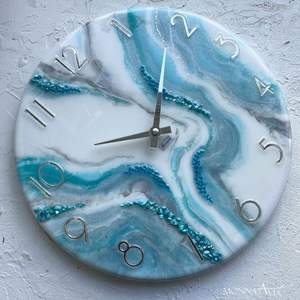 <b>Antique</b> Creation Unique Home Decor Gift Digital Wall <b>Clock</b> in Epoxy Resin Ocean-Themed for Living Room Kitchen Office - Product Image 3