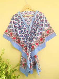 Caftán de algodón hecho a mano, vestido de mujer, caftán corto, cubierta de playa, estampado de bloque de mano, ropa de dormir, vestido Maxi, caftán de mujer - Product Image 3