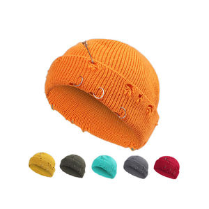 Bonnet en tricot délavé de marque en gros, style hip-hop, motif tête de mort, couleur unie, avec logo brodé personnalisé pour les activités de plage et professionnelles - Product Image 6