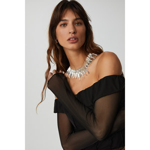 Blusa de tul con paneles y hombros descubiertos de manga larga para mujer ETHIQUET NERYS - Product Image 4