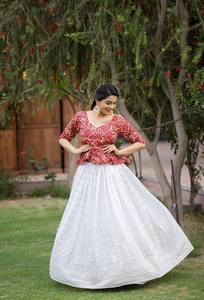 2 Piece Set Women <b>Skirt</b> <b>and</b> <b>Top</b> Georgette with Lucknowi Paper Mirror Work Two Pieces Outfits Party Club Wear Split Clothing - Product Image 4