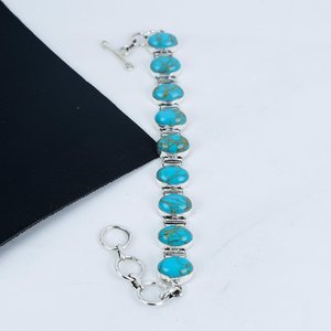 Turquoise Gemstone Handmade Luxury Charm Sterling Silver <b>Bracelet</b> GIA Certified Gifts for Her - Product Image 2