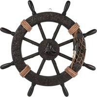 Décoration murale de roue de bateau en bois avec des rayons et des poignées tournées par moyeu central en laiton Bateau nautique maritime d'Inde