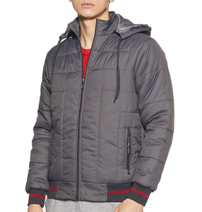 Men's High Street Style Hooded Puffer Jacket Woolen Fabric Zipper Closure Stand Collar Breathable <b>Waterproof</b> Winter <b>Warm</b> - Product Image 1