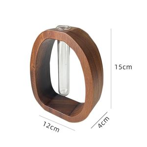 Vase en bois artisanal avec tube à essai en verre transparent pour la propagation des plantes, accessoire de décoration minimaliste pour la maison, moderne - Product Image 1
