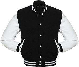 Chaqueta Universitaria para Hombre, Estilo Cool, Mangas de Cuero, Tela de Lana, Chaqueta Deportiva de Béisbol, Parche Bordado al por Mayor, Largo - Product Image 1