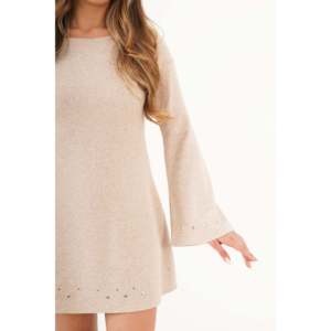 Vestido Midi Lustrin para Mujer, Color Beige Piedra, Tejido de Punto Acanalado con Adornos, Ropa de Moda Elegante al por Mayor para Uso Diario - Product Image 4