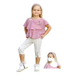 도매 아기 여름 옷 컬렉션 탑과 바지 의상 캐주얼 착용 귀여운 아기 소녀 두 조각 의상 드레스