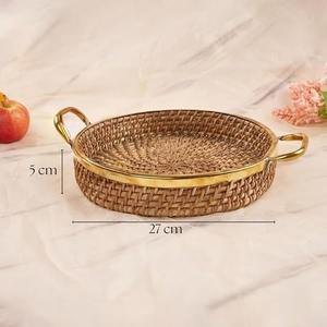 Faizacraft 2025 <b>Top</b> Seller Wholesale Home Kitchen Organizer Rattan Tray with Handles Rounded Tray Manufactured India for Ramadan - Product Image 3