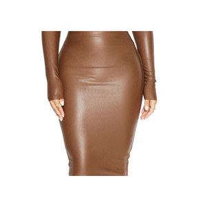 Naked Wardrobe Gonna a tubino marrone taglie forti XS, lucida, stile vintage, con volant, in seta, cotone e chiffon, casual, invernale, stampata, a vita, con logo - Product Image 2