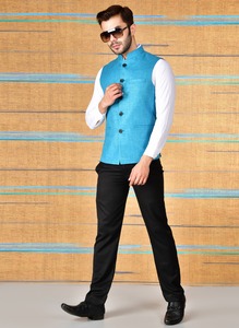 Gilet de costume pour homme de qualité supérieure, bleu paon, pour le marié, les fonctions traditionnelles, les fêtes et les événements spéciaux, en vente - Product Image 4