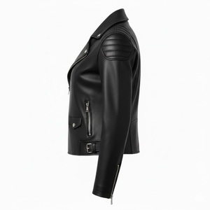 Blouson moto en cuir vegan pour femme, surdimensionné, noir, en peau d'agneau, rétro, d'hiver, nouvelle arrivée, logo personnalisé moderne, ODM, durable - Product Image 3