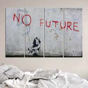 Impresión en lienzo de grafiti de Banksy: No Future Urban Political Street Art, JUEGO DE 4 LIENZOS - Product Image 1