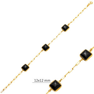 Square Shape Black <b>Quartz</b> Stone 22K Gold Bezel Silver <b>Bracelet</b> Handmade 925 Sterling Silver for Woman Jewelry - Product Image 2