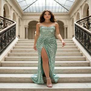 Expédition rapide, stock disponible, robe de soirée moderne pour femmes, sans bretelles, style sirène, robe longue formelle, bordeaux, vert, argent - Product Image 2