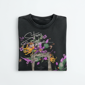 เสื้อยืดผู้ชายลายกราฟิกดอกไม้สีม่วงสไตล์วินเทจทรงโอเวอร์ไซส์  ผ้าฟอกสีดำ  แข็งแรงและกล้าหาญ  รับผลิตตามแบบ OEM - Product Image 6