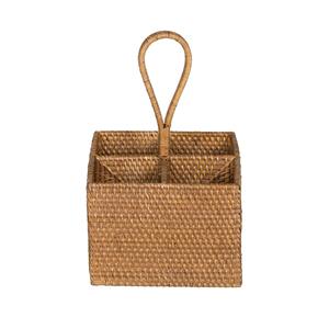 Cesta cuadrada de mimbre y ratán ecológica, tejida a mano, con asa, solución de almacenamiento artesanal para pedidos al por mayor. - Product Image 2