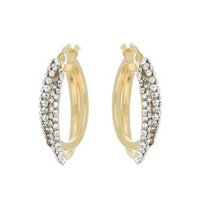 Pendientes de Aro Del Pia Srl al por Mayor, de Alta Calidad para Mujer, Modelo Dea Horta, en Oro Amarillo con Cristales Blancos de 15mm, Chapados en Oro de 18K sobre Plata 925 - Product Image 1