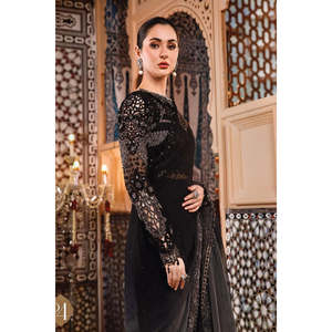 Sari Gris y Negro con Bordado Maria.B Edición Boda (BD-2504) TC-517 para Tu Día Especial - Product Image 3