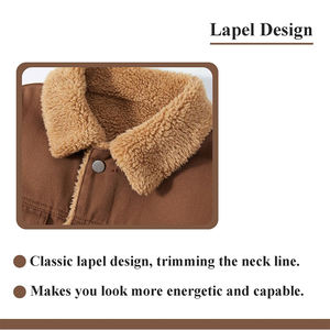 Chaqueta vaquera clásica de color marrón con piel de talla grande hecha de algodón con cierre a presión y cuello vuelto, chaqueta vaquera de moda para hombre - Product Image 4