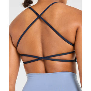 Soutien-gorge de sport à dos croisé bleu marine profond flatteur décolleté en V à bretelles dans le dos soutien-gorge de sport Fitness pour femmes adultes à fort impact vente en gros - Product Image 2