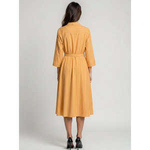 Robe chemise midi rayée en coton tissé à la main, col en V, respirante, décontractée, tendance, courte, modeste, coupe ample, pour femme, taille XS - Product Image 4