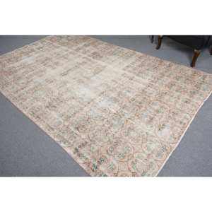 พรมตุรกีโบราณสีเบจสีเขียวขนาด6.4x10.2ฟุตขนสัตว์ทำด้วยมือทำจากยางรองสี่เหลี่ยมผืนผ้าสำหรับวัยรุ่นพรมข้างเตียง - Product Image 4