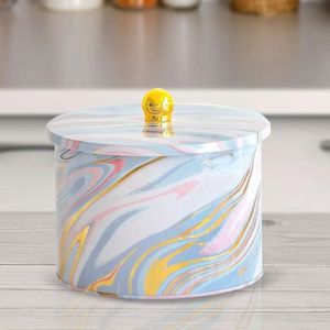 ที่จับ2.9L กระป๋องโลหะทรงกลมขนาด175x130มม. เนื้อหินอ่อนสีชมพูและสีทอง - Product Image 2