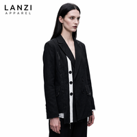 Veste décontractée respirante pour femme, automne, sur mesure OEM ODM, asymétrique, double boutonnage, bords bruts, déstructurée, fabrication privée