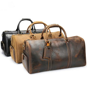 Sac de voyage pliable en cuir véritable, sac de week-end, sac de transport, fermeture éclair, imperméable, durable, léger, marron, beige - Product Image 1