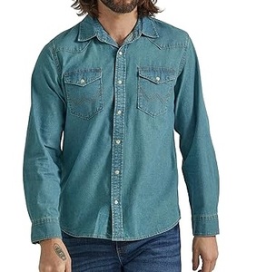 เสื้อยีนส์ผู้ชายสำหรับฤดูใบไม้ผลิแขนยาวผ้ายืดเข้ารูปกระเป๋าหน้าอกแห้งเร็วเป็นมิตรกับสิ่งแวดล้อมสีฟ้า - Product Image 1