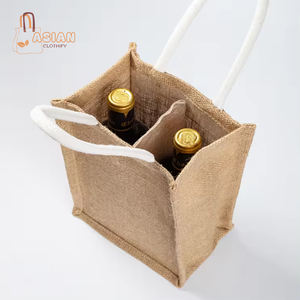 Bolsa de vino de yute de una sola botella con asas de cuerda disponibles en sus impresiones y etiquetas de colores requeridos - Product Image 1