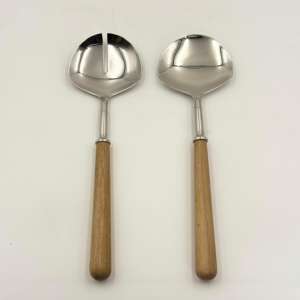 Juego de 2 Cucharas para Servir Ensaladas, Hechas a Mano, Ecológicas, con Mango de Madera de Mango y Acero Inoxidable, para Vajilla, Decoración de Hoteles y Restaurantes - Product Image 1