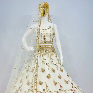 Lehenga Choli de mariée en tulle avec pierres Jarkan complètes, Jaal Dupatta et chemisier de créateur, nouvelle tendance - Product Image 1