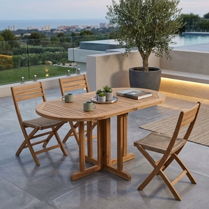 Natural Teak Wood <b>Folding</b> Outdoor <b>Garden</b> <b>Table</b> Oval Drop Leaf Slatted Patio Dining <b>Table</b> Setup Room Setup Decor Pure Art Design - Product Image 5