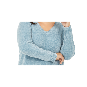 Maglione in ciniglia scollo a V da donna taglie forti 1X Karen Scott, blu pastello con ricamo in pizzo, stile casual per autunno inverno, per adolescenti - Product Image 2