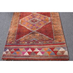 Alfombra de lana turca Vintage de 27x97ft, diseño clásico de retazos naranja y rojo, área grande, rectángulo, pasillo, tejido plano con respaldo de piel - Product Image 4