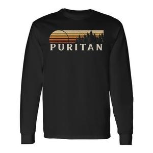 T-shirt a maniche lunghe Puritan Vintage Sunset Evergreen Design retrò unisex taglia adulto - Product Image 1