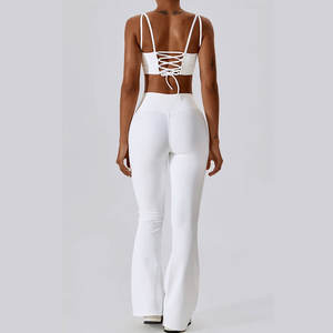 Ensemble de yoga actif extensible 2 pièces, soutien-gorge de sport et pantalon de yoga évasé, haute élasticité, respirant, vêtements de sport actifs pour l'entraînement - Product Image 5