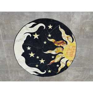 Tapis d'astrologie : Tapis circulaire imprimé soleil et lune en chenille, tapis fin non tissé - Product Image 1