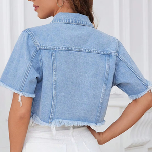 Veste en jean courte coupe ample personnalisée pour femmes, style décontracté et à la mode, pour les jeunes femmes, décoration brodée en coton respirant - Product Image 3