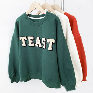 Alta calidad 100% algodón Terry hombres parche chenille toalla letras bordadas cuello redondo bolsillo menos pulóver Sudadera con capucha - Product Image 1